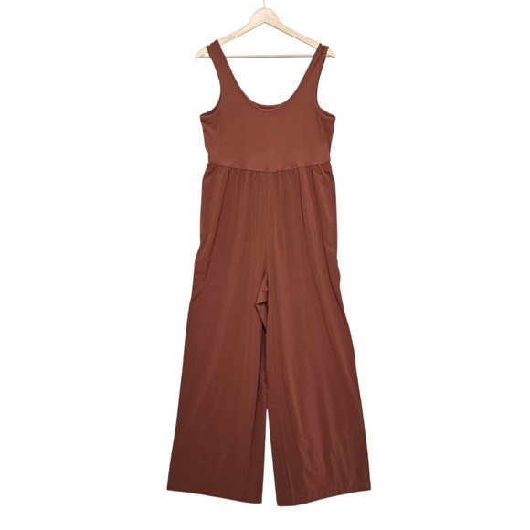 Athleta Pants - Athleta Womens Terracotta Brown Ribbed Wide Leg Sleeveless Jumpsuit Pockets S